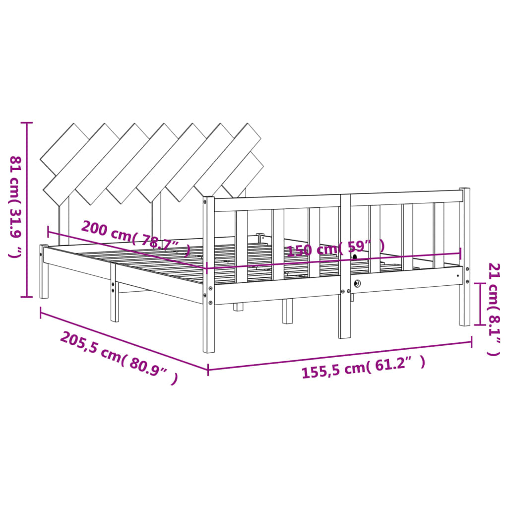 vidaXL Estructura de cama matrimonio con cabecero madera marrón miel