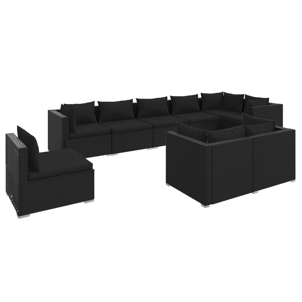 vidaXL Set de muebles de jardín 9 pzas y cojines ratán sintético negro