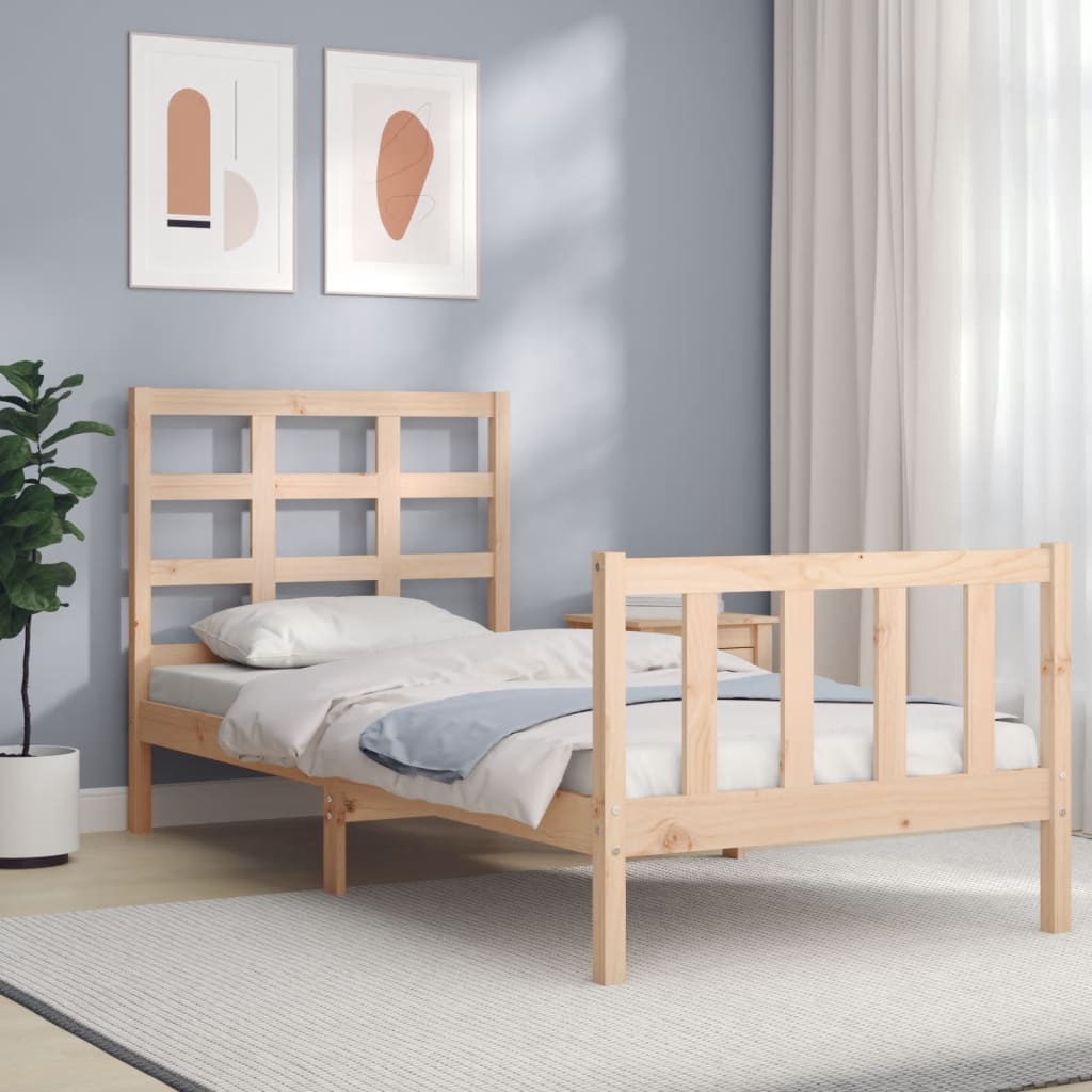 vidaXL Estructura de cama con cabecero madera maciza 90x200 cm