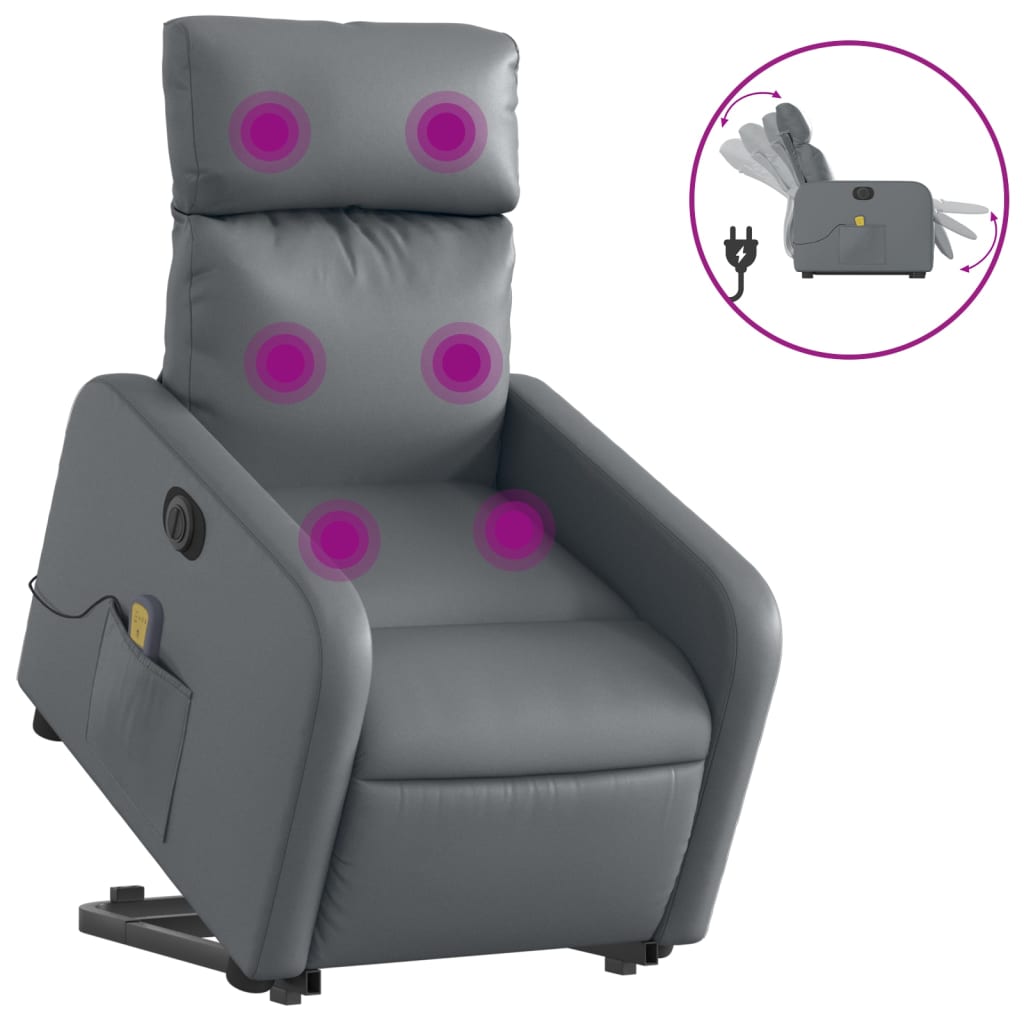 vidaXL Sillón de masaje elevable eléctrico cuero sintético gris