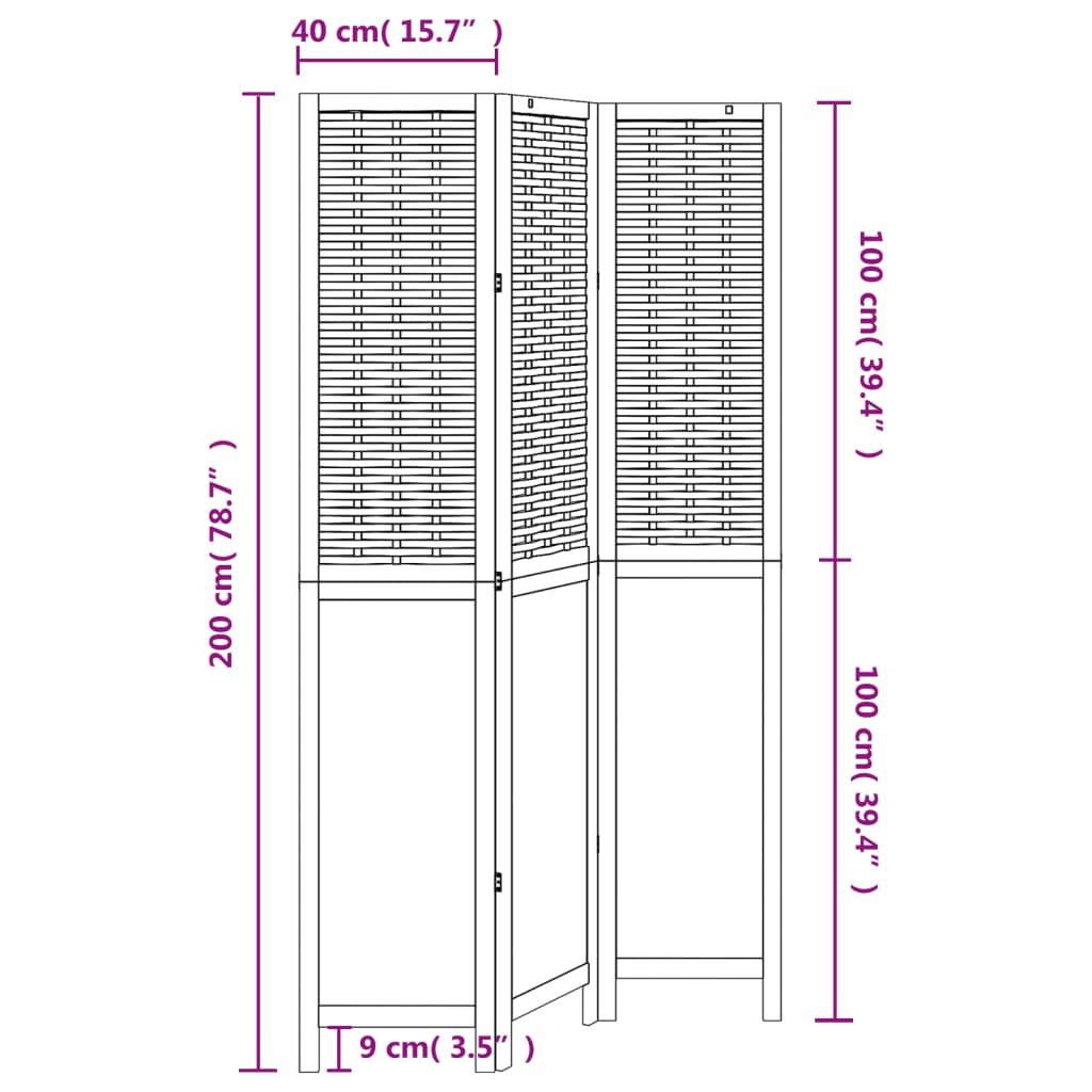 vidaXL Biombo separador de 3 paneles madera maciza Paulownia blanco