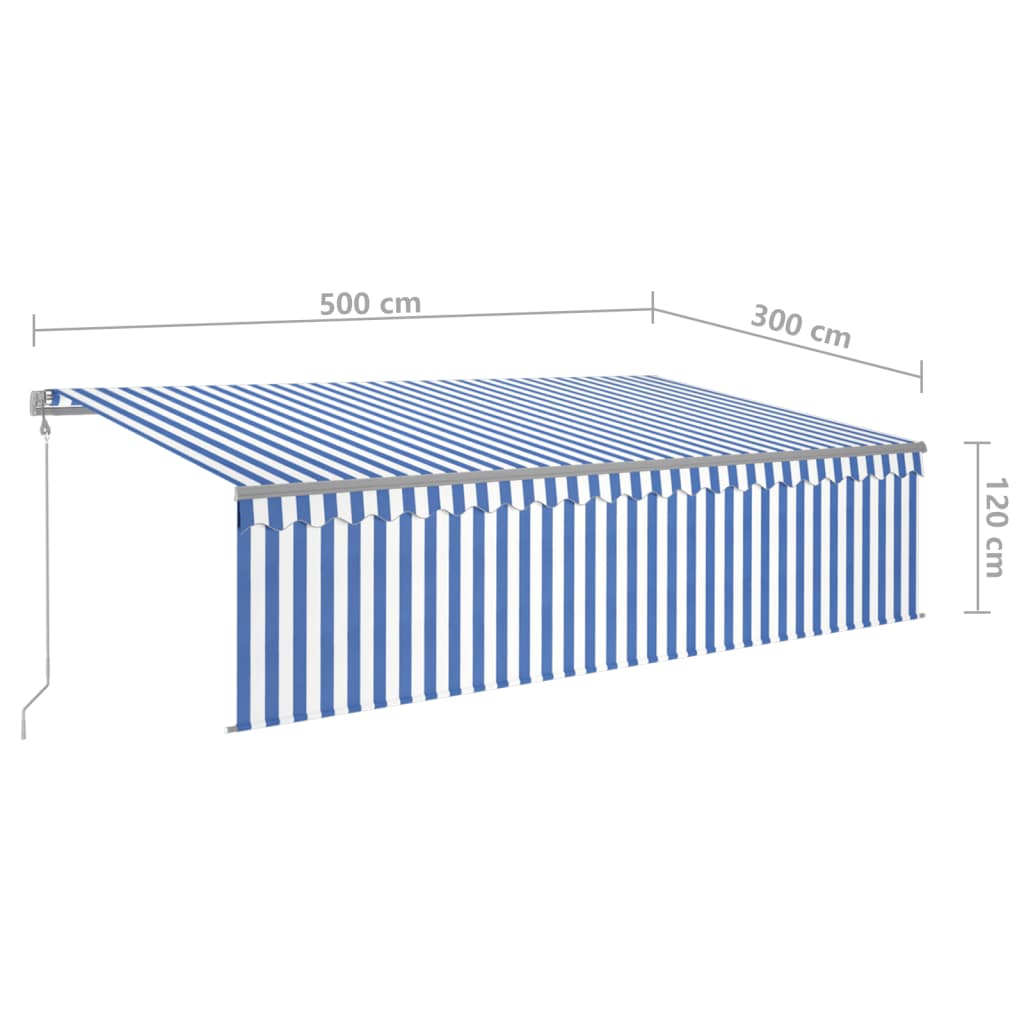 vidaXL Toldo automático persiana LED sensor viento azul blanco 5x3 m