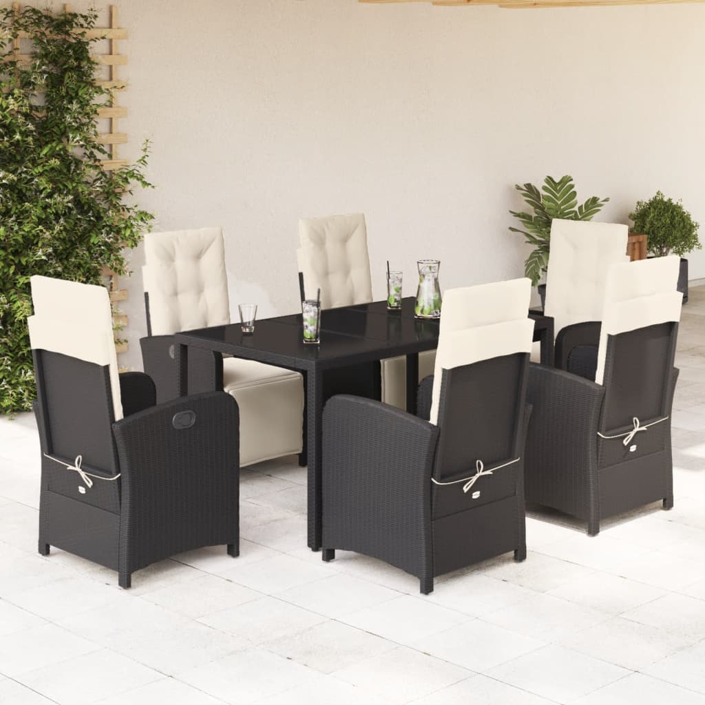 vidaXL Set de comedor de jardín 7 pzas y cojines ratán sintético negro