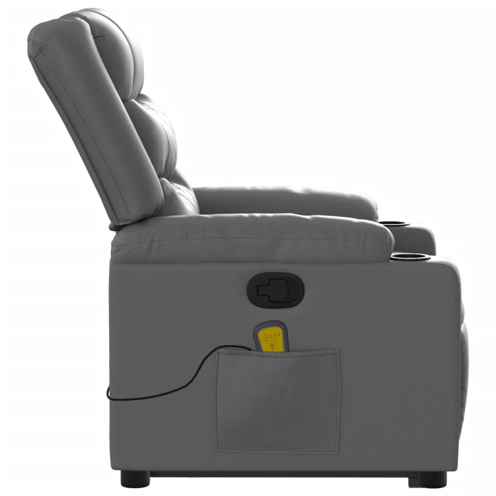 vidaXL Sillón reclinable de masaje de pie cuero artificial gris