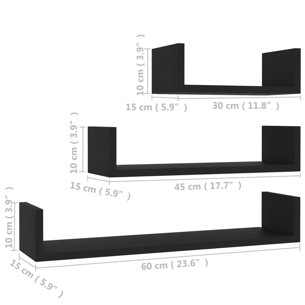 VidaXL Estante de pared para CD contrachapada negro brillo 100x18x18cm