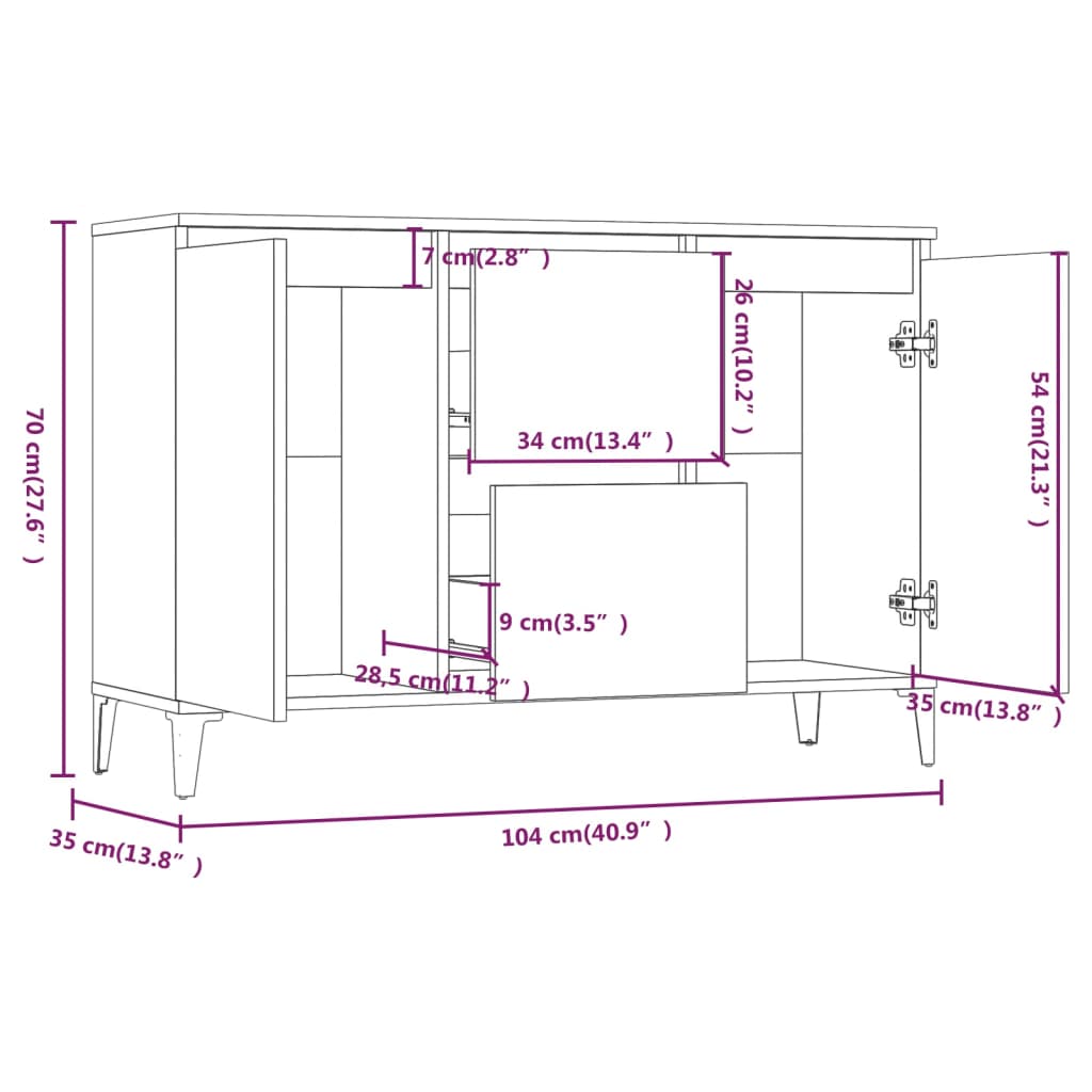 vidaXL Aparador de madera contrachapada gris Sonoma 104x35x70 cm