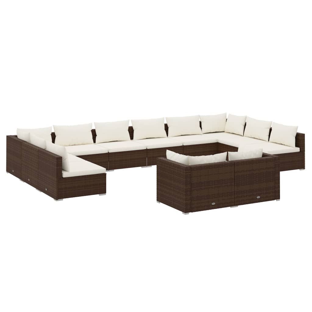 vidaXL Set muebles de jardín 12 pzas y cojines ratán sintético marrón