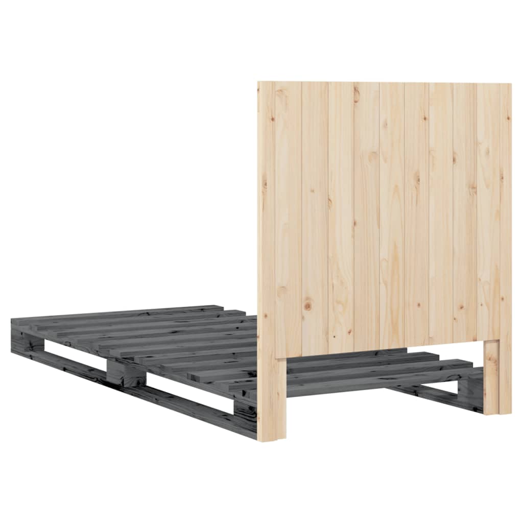 vidaXL Estructura de cama con cabecero madera de pino gris 90x200 cm