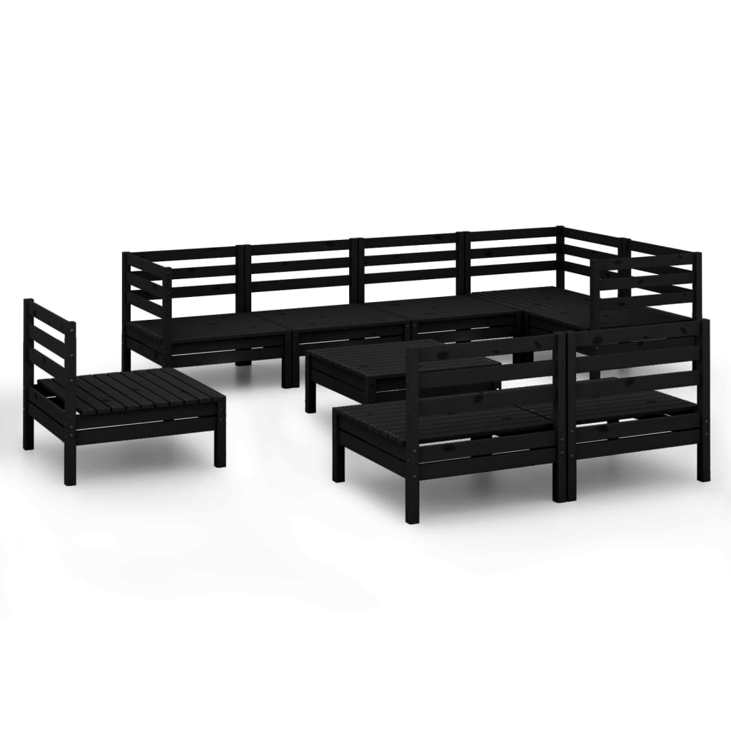 vidaXL Juego de muebles de jardín 9 pzas madera maciza de pino negro