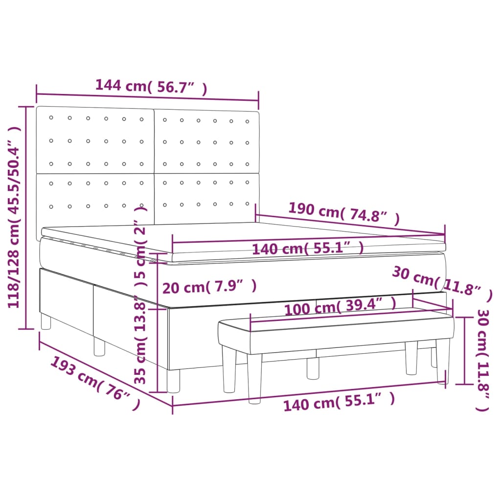 vidaXL Cama box spring con colchón cuero sintético capuchino 140x190cm