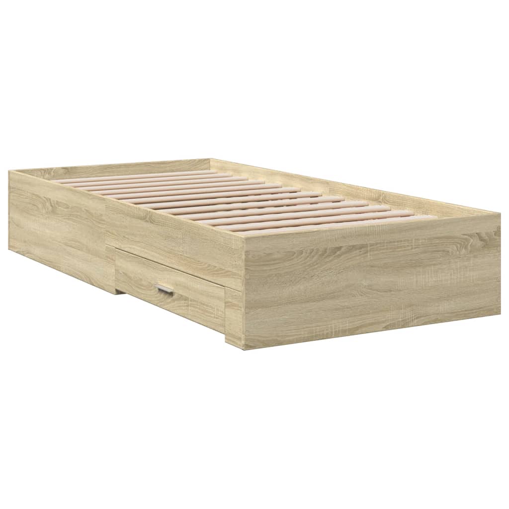 vidaXL Cama con cajones madera ingeniería roble Sonoma 90x200 cm