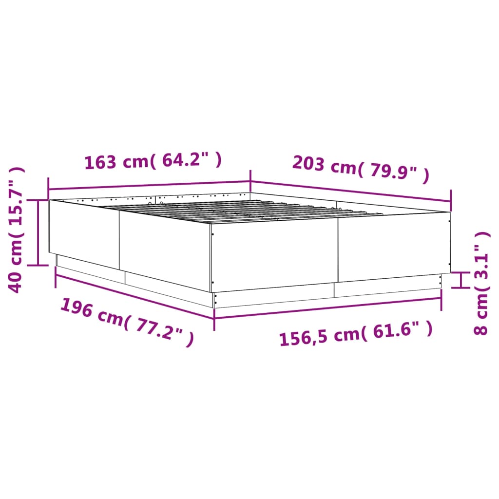 vidaXL Estructura cama con luces LED madera roble Sonoma 160x200 cm