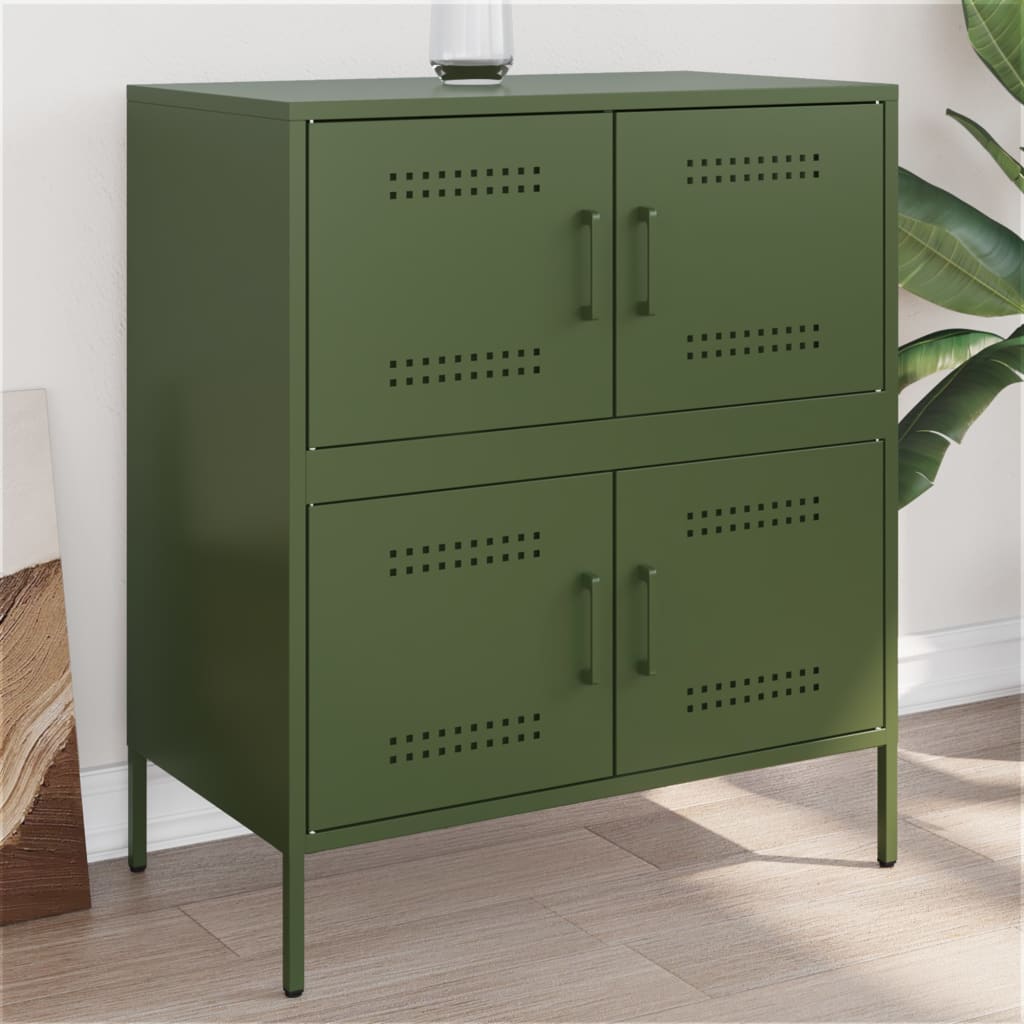 vidaXL Aparador de acero verde oliva 68x39x79 cm