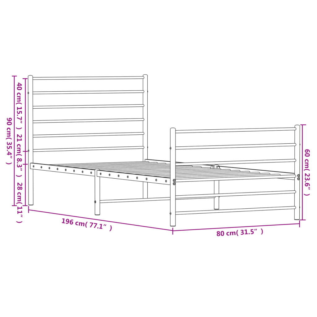 vidaXL Estructura cama sin colchón con estribo metal blanco 75x190 cm