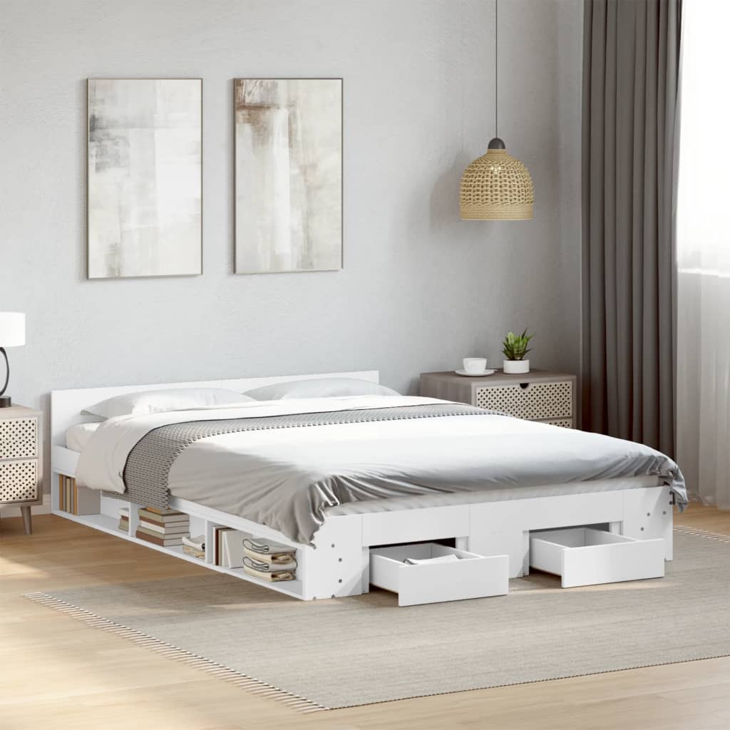 vidaXL Estructura cama con cajones madera ingeniería blanca 160x200 cm