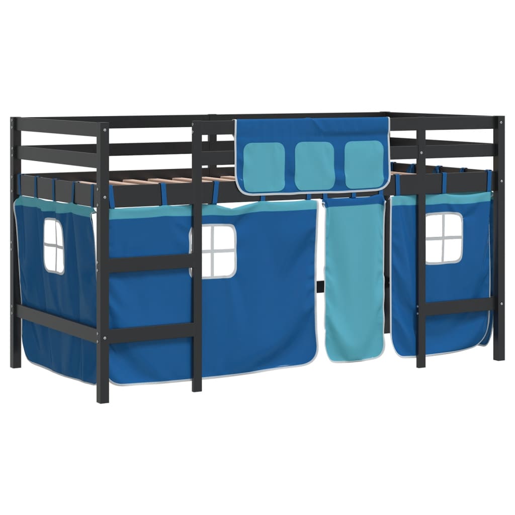 vidaXL Cama alta para niños con cortinas madera pino azul 90x190 cm