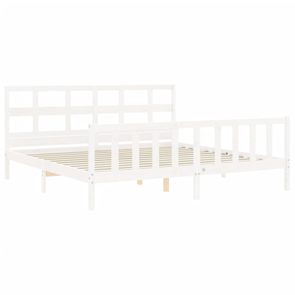 vidaXL Estructura cama de matrimonio con cabecero madera maciza blanco