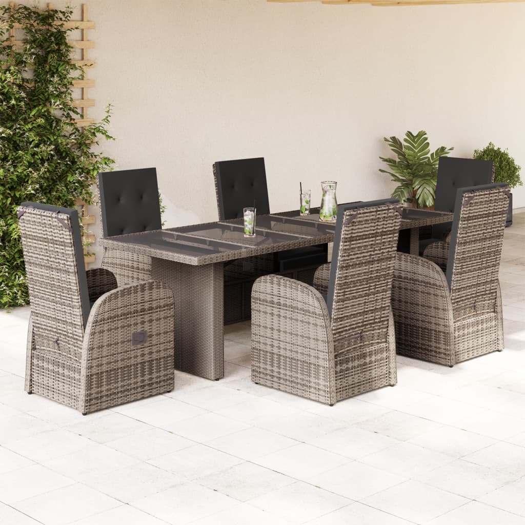 vidaXL Set comedor jardín 7 pzas y cojines ratán sintético gris