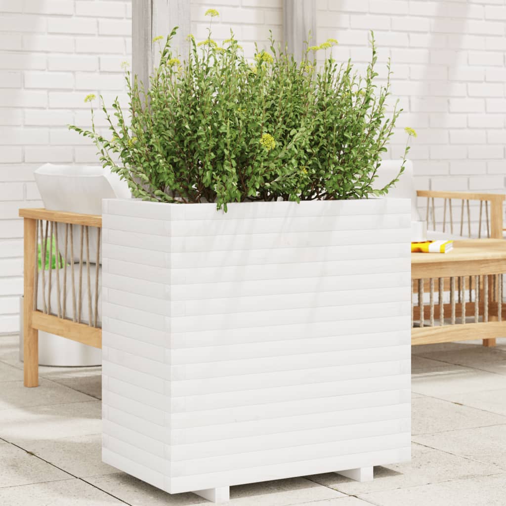 vidaXL Jardinera de madera maciza de pino blanca 70x40x72 cm