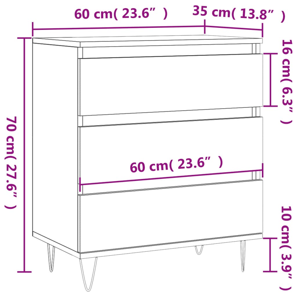 vidaXL Aparador de madera contrachapada gris Sonoma 60x35x70 cm