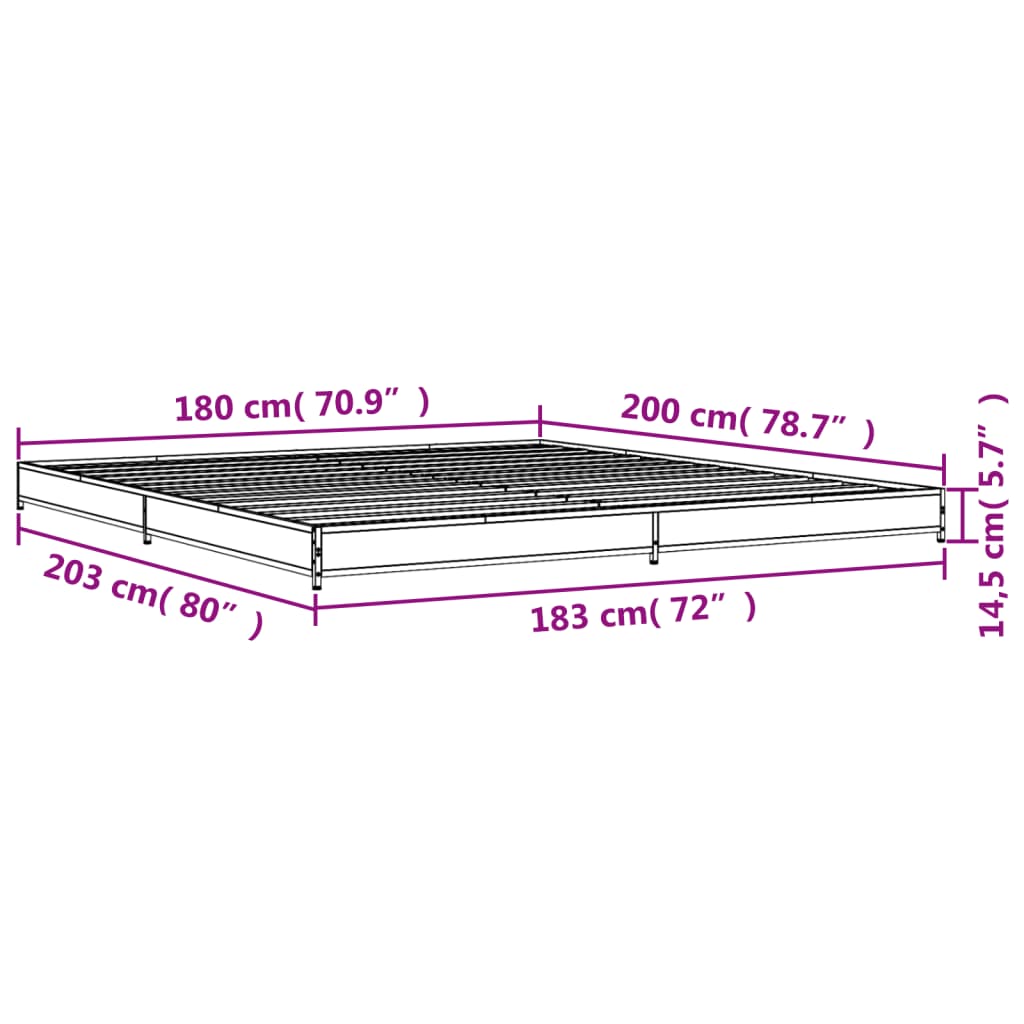 vidaXL Estructura cama madera ingeniería metal marrón roble 180x200 cm