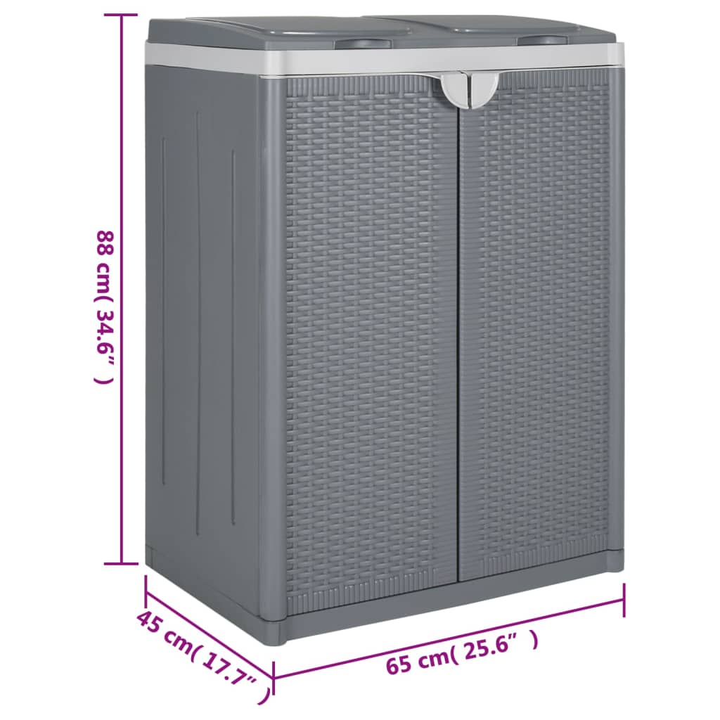 vidaXL Cubo de basura con dos puertas PP gris 65x45x88 cm