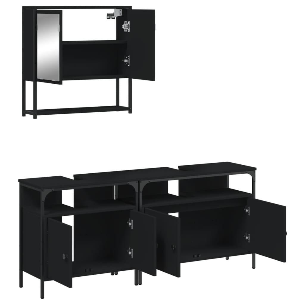 vidaXL Juego de muebles de baño 3 pzas madera contrachapada negro