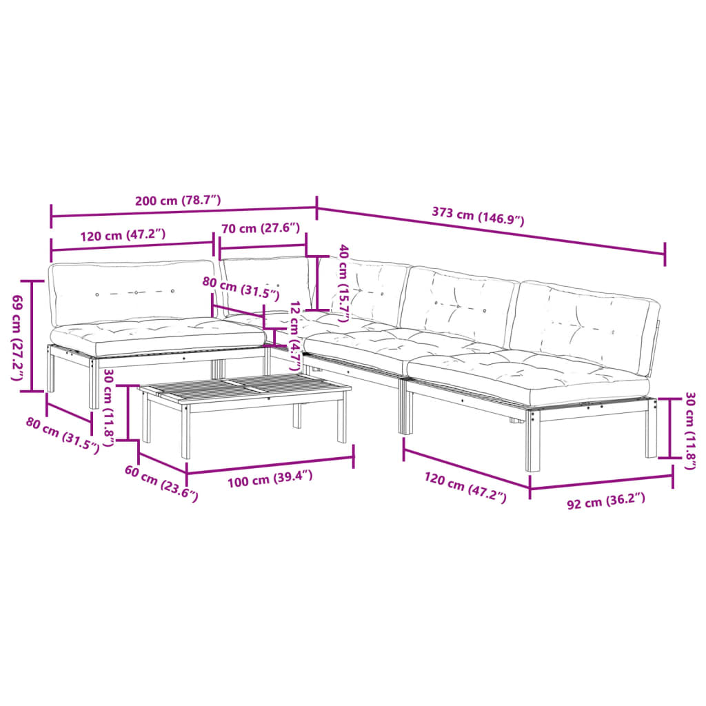 vidaXL Set de sofás de palets de jardín y cojines 5 pzas madera acacia