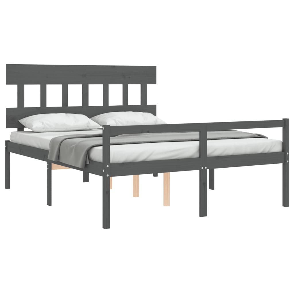 vidaXL Cama de matrimonio personas mayores cabecero madera maciza gris