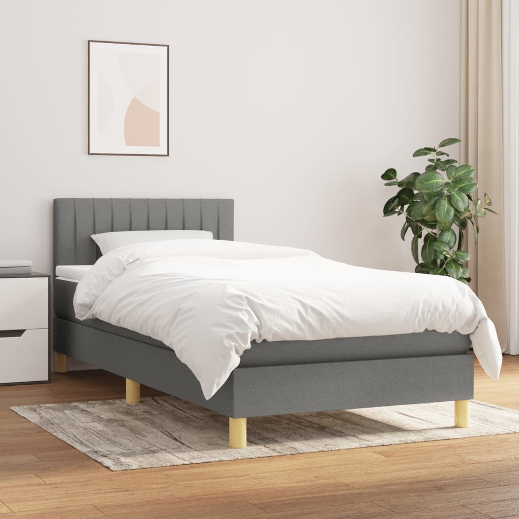 vidaXL Cama box spring con colchón tela gris oscuro 90x190 cm