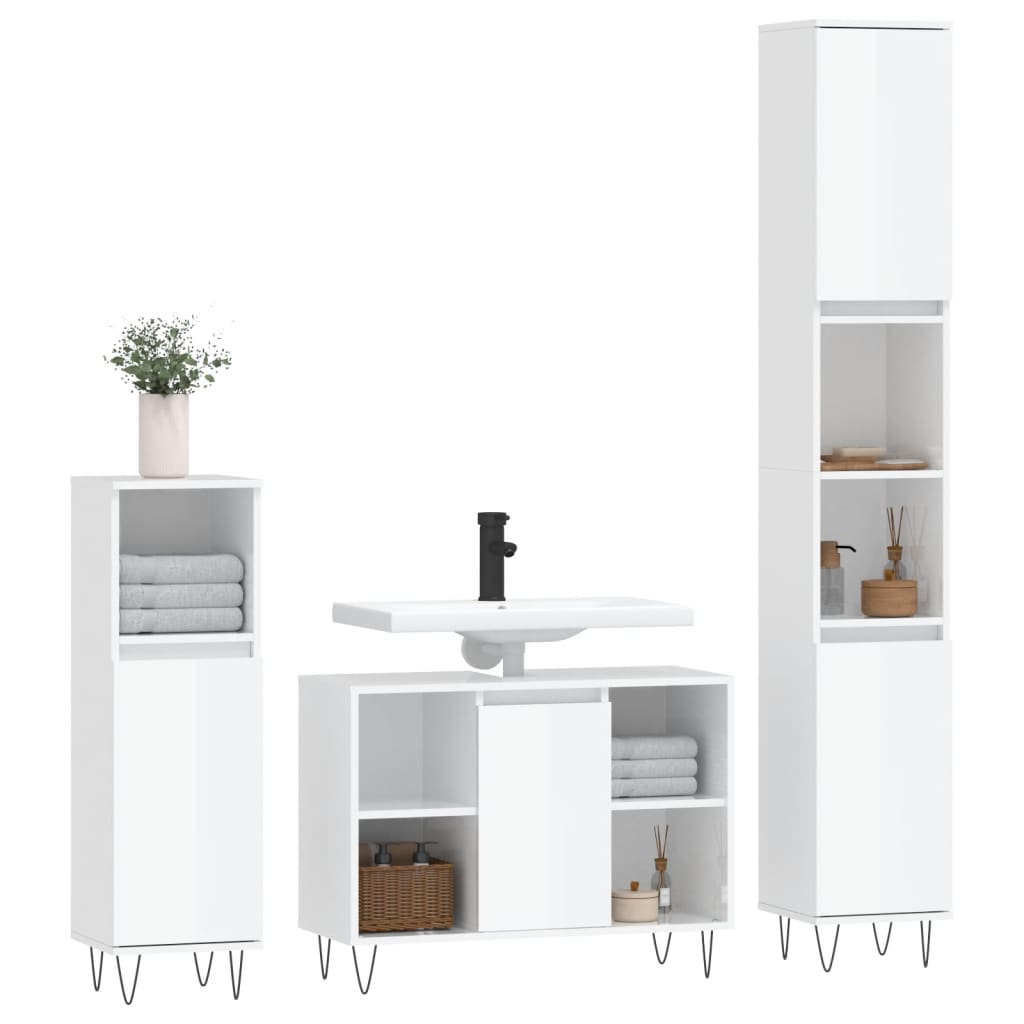 vidaXL Set muebles de baño 3 piezas madera contrachapada blanco brillo