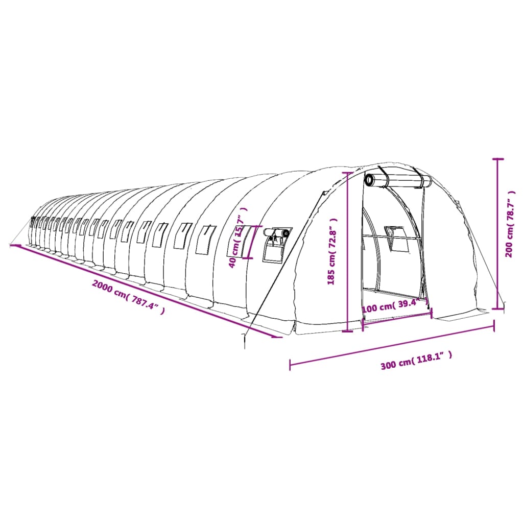 vidaXL Invernadero con estructura de acero blanco 60 m² 20x3x2 m