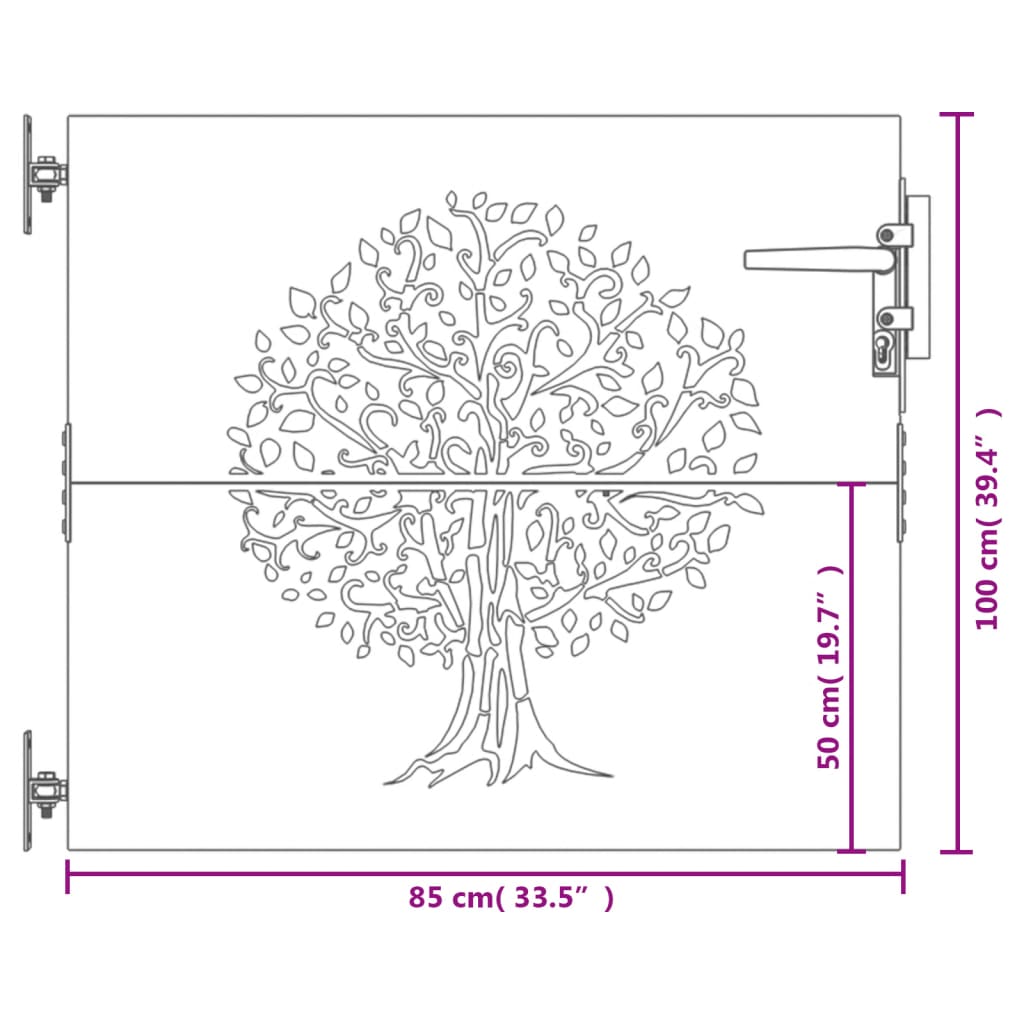 vidaXL Puerta de jardín acero corten diseño árbol 85x100 cm