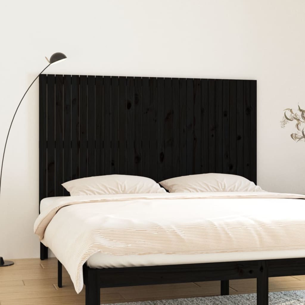 vidaXL Cabecero de cama pared madera maciza pino negro 185x3x110 cm