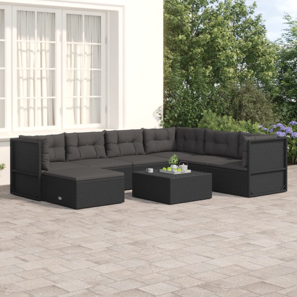 vidaXL Set de muebles de jardín y cojines 7 pzas ratán sintético negro