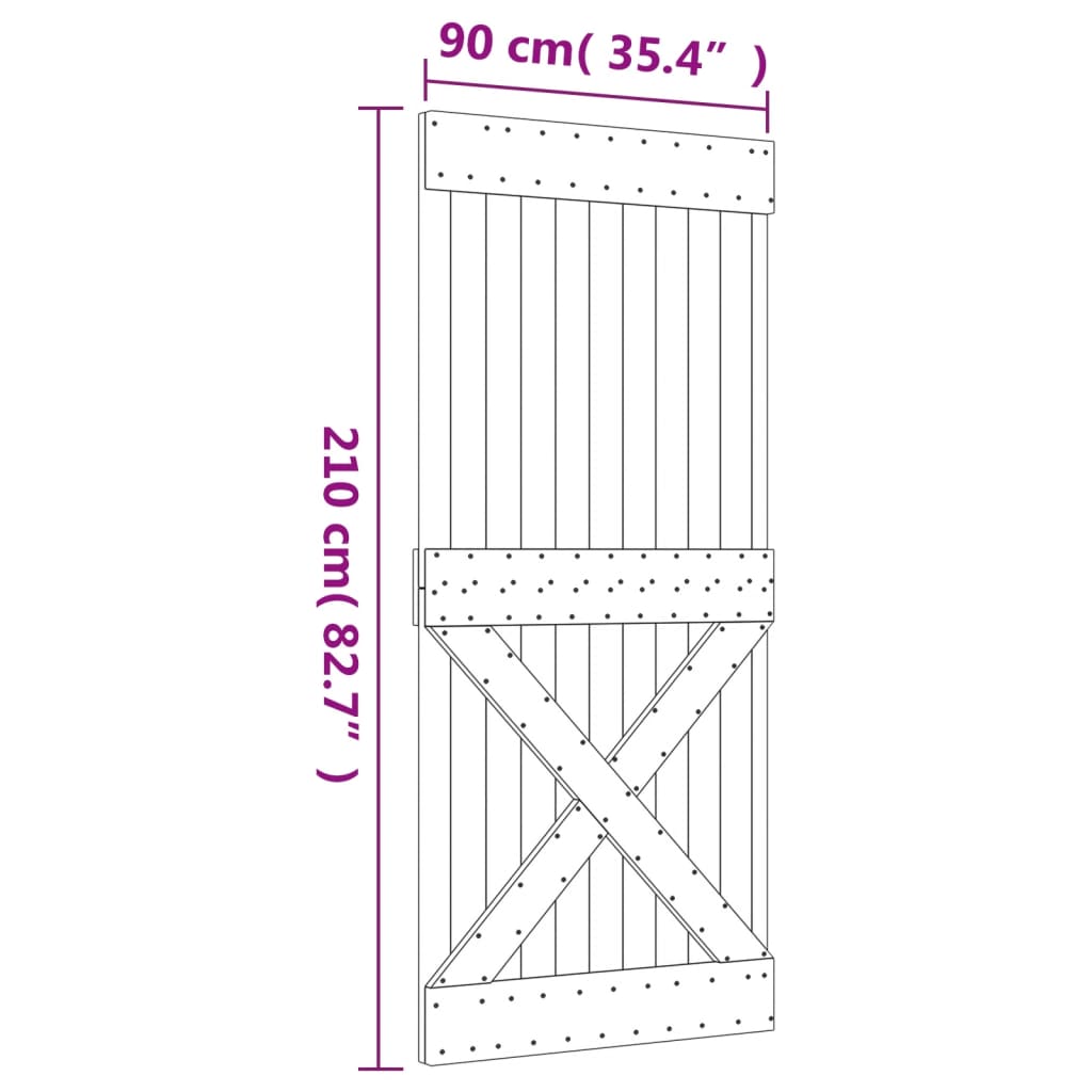 vidaXL Puerta corredera con herrajes madera maciza de pino 90x210 cm