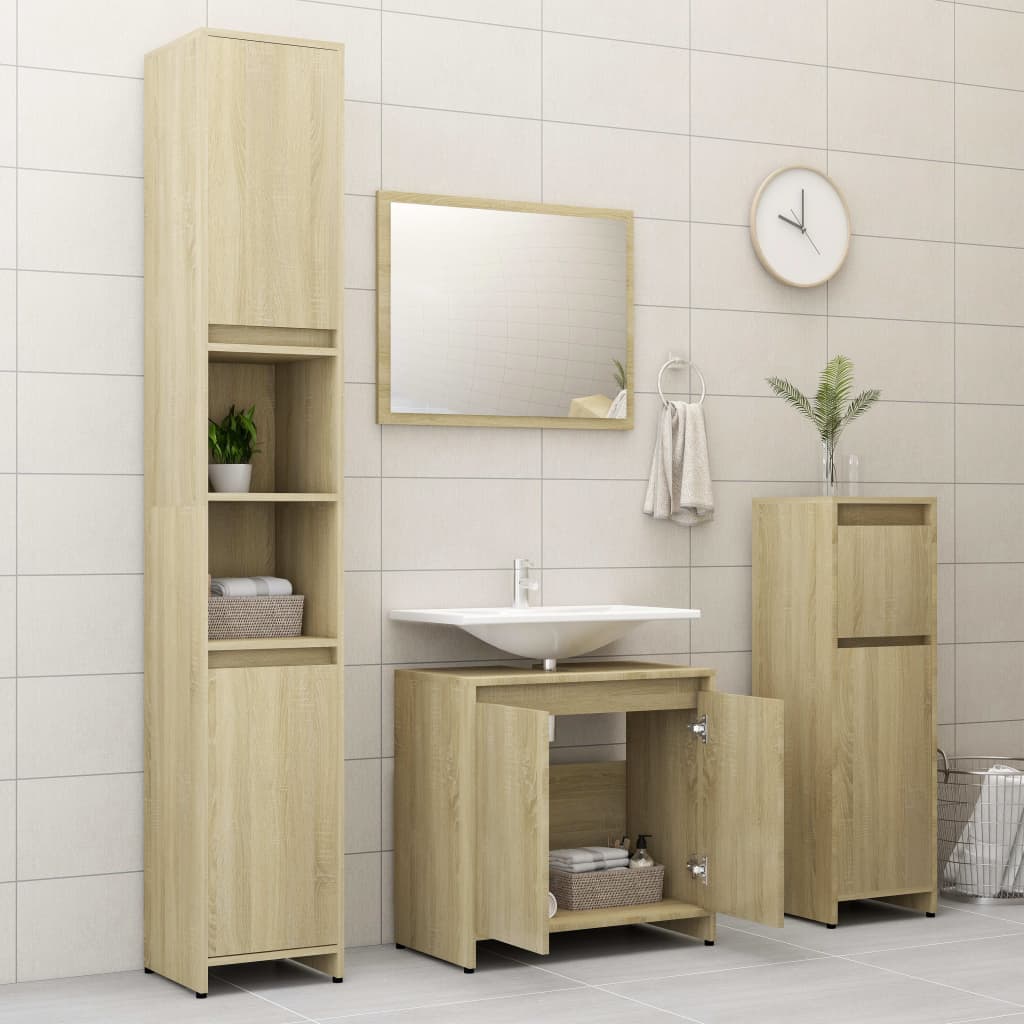 vidaXL Juego de muebles de baño 3 pzas madera ingeniería roble Sonoma