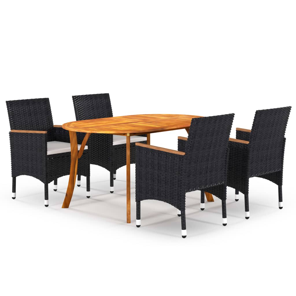 vidaXL Set comedor de jardín 5 pzas con cojines ratán sintético negro