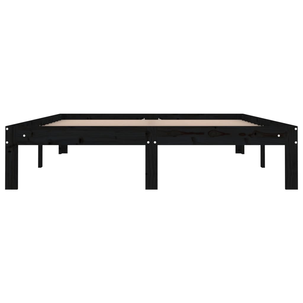 vidaXL Estructura de cama doble madera maciza negra 135x190 cm