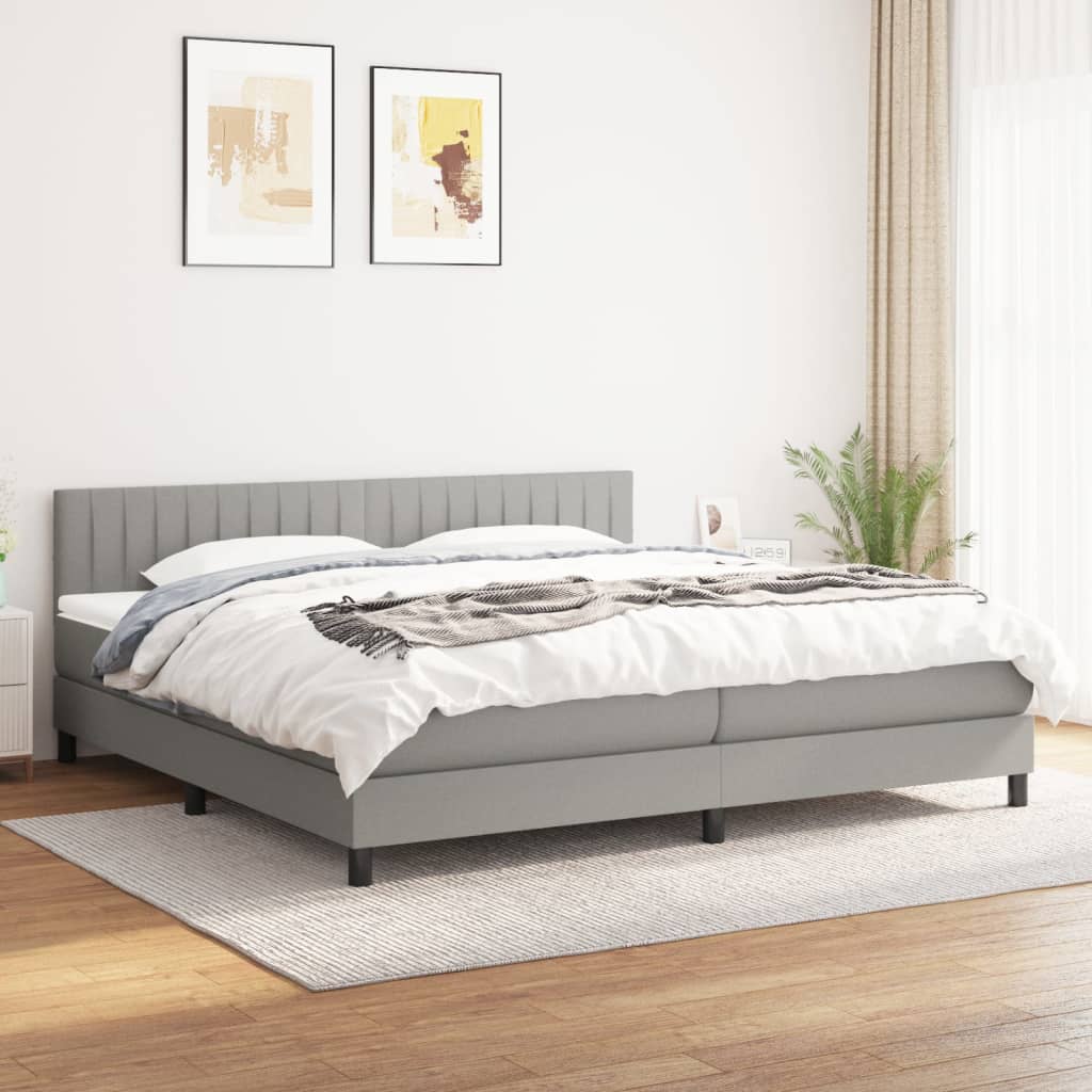 vidaXL Cama box spring con colchón tela gris claro 200x200 cm