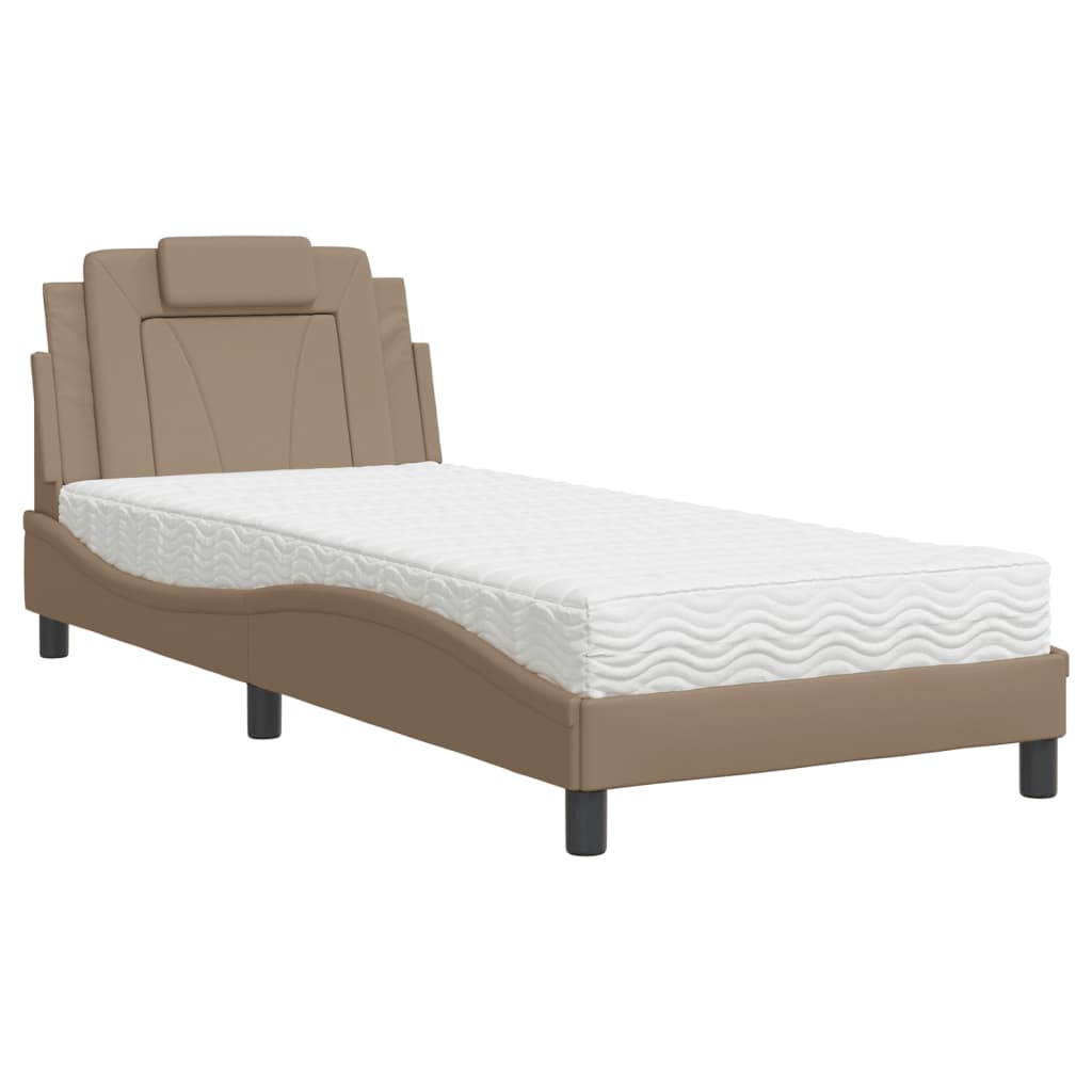 vidaXL Cama con colchón cuero sintético capuchino 90x200 cm