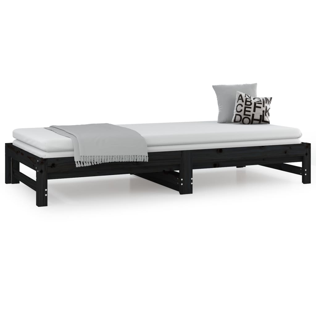 vidaXL Sofá cama extraíble madera maciza de pino negro 2x(80x200) cm