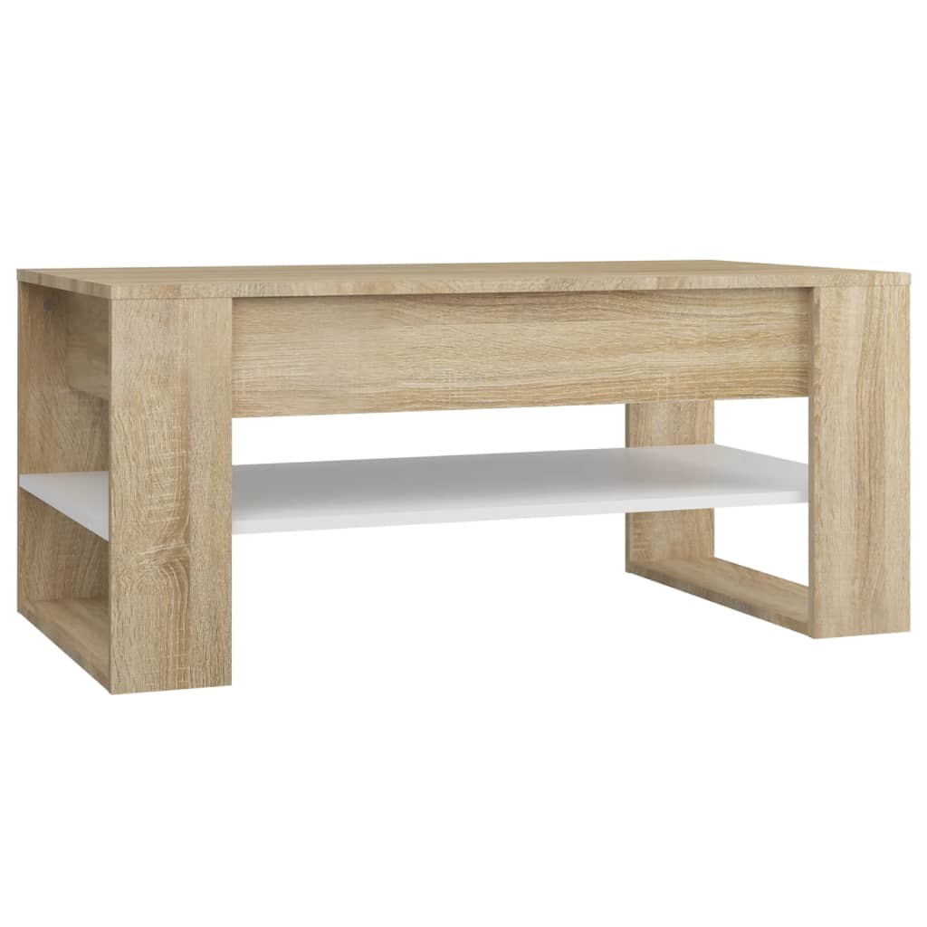 vidaXL Mesa de centro madera de ingeniería blanco y roble 102x55x45 cm