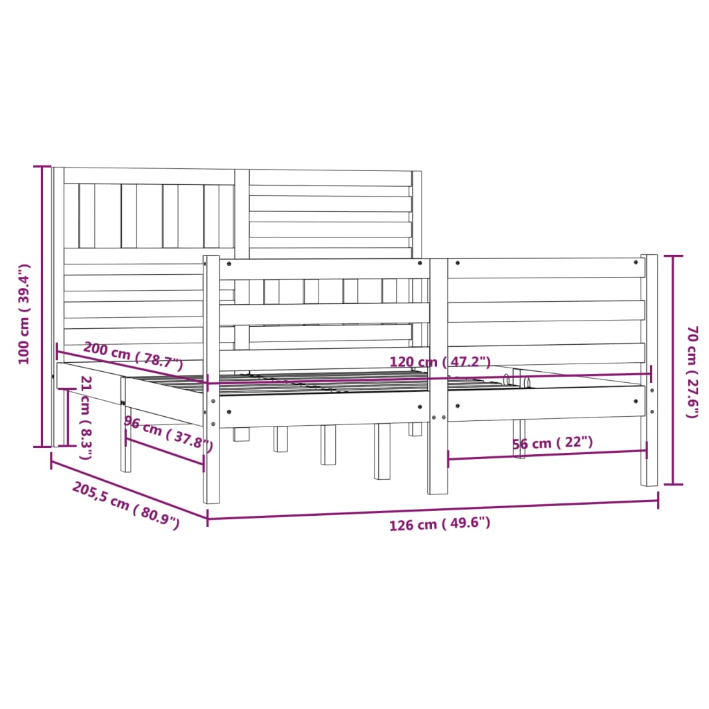 vidaXL Estructura de cama madera maciza 120x200 cm