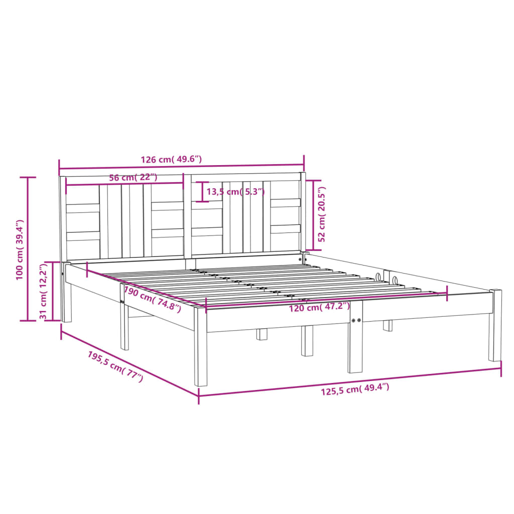 vidaXL Estructura de cama madera maciza 120x190 cm