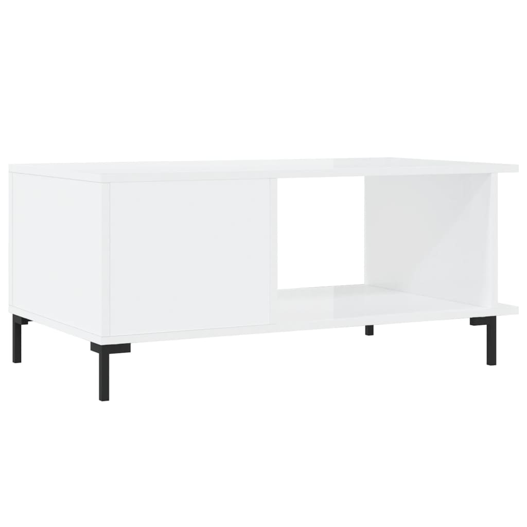 vidaXL Mesa de centro madera contrachapada blanco brillo 90x50x40 cm