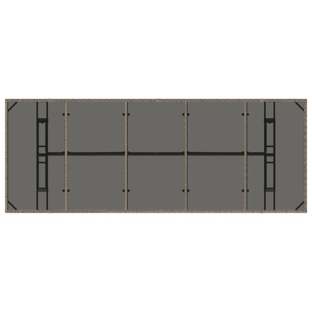 vidaXL Mesa de jardín superficie de vidrio ratán PE gris 240x90x75 cm