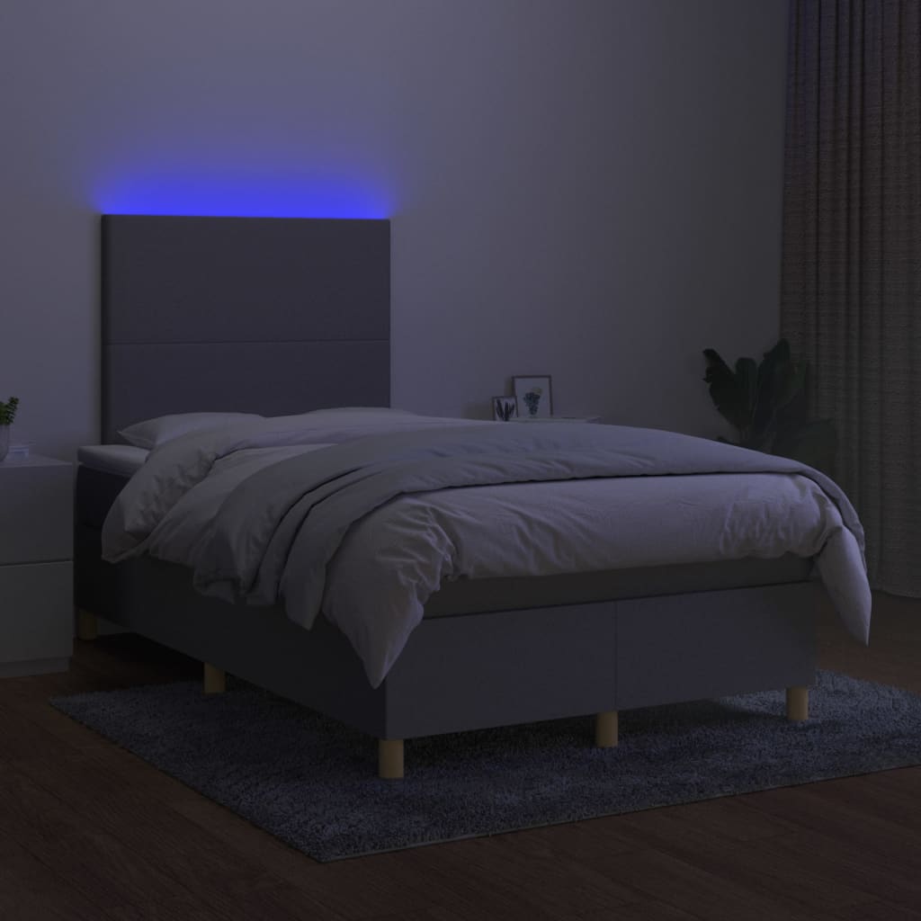 vidaXL Cama box spring con colchón y LED tela gris claro 120x190 cm