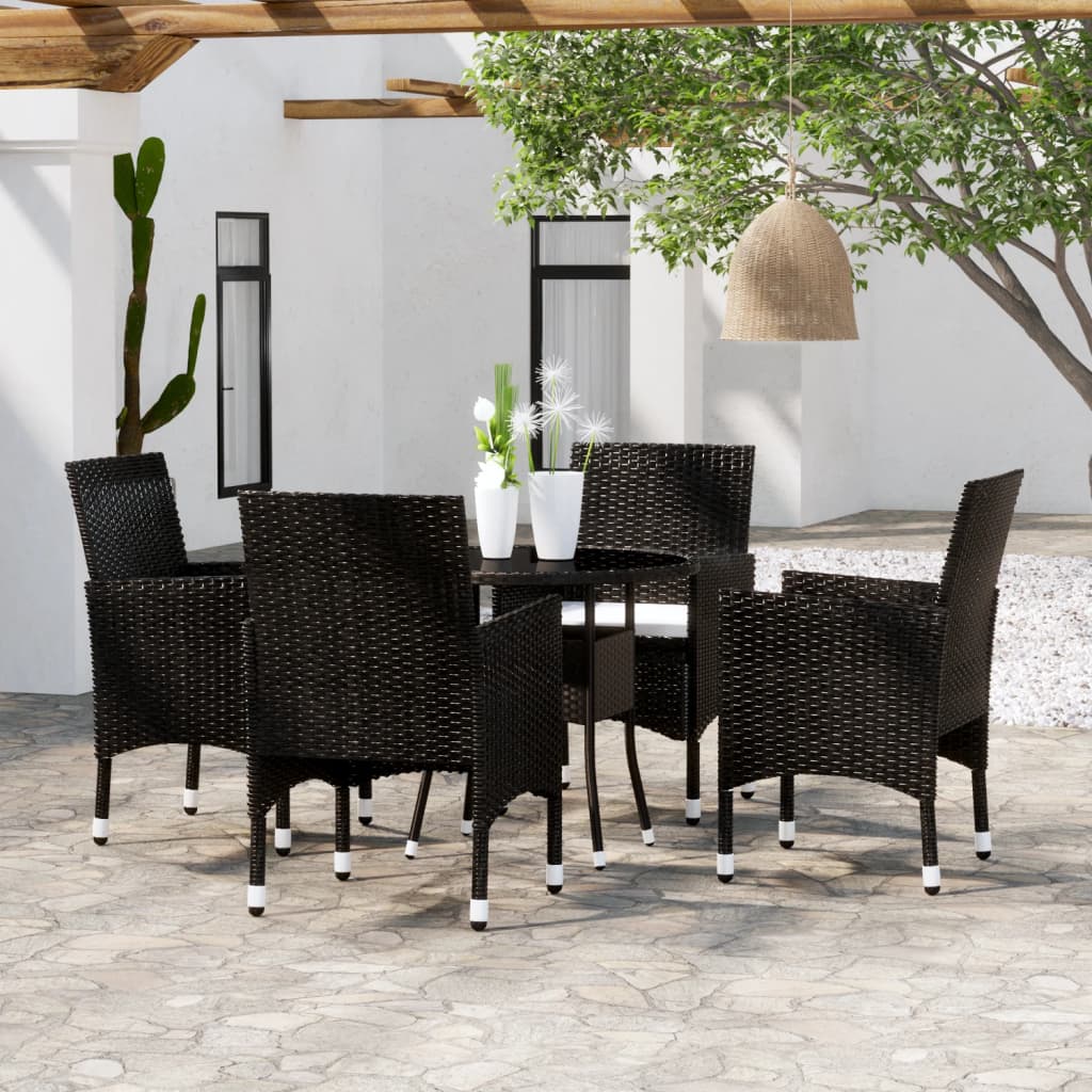 vidaXL Juego de comedor para jardín 5 piezas ratán sintético negro