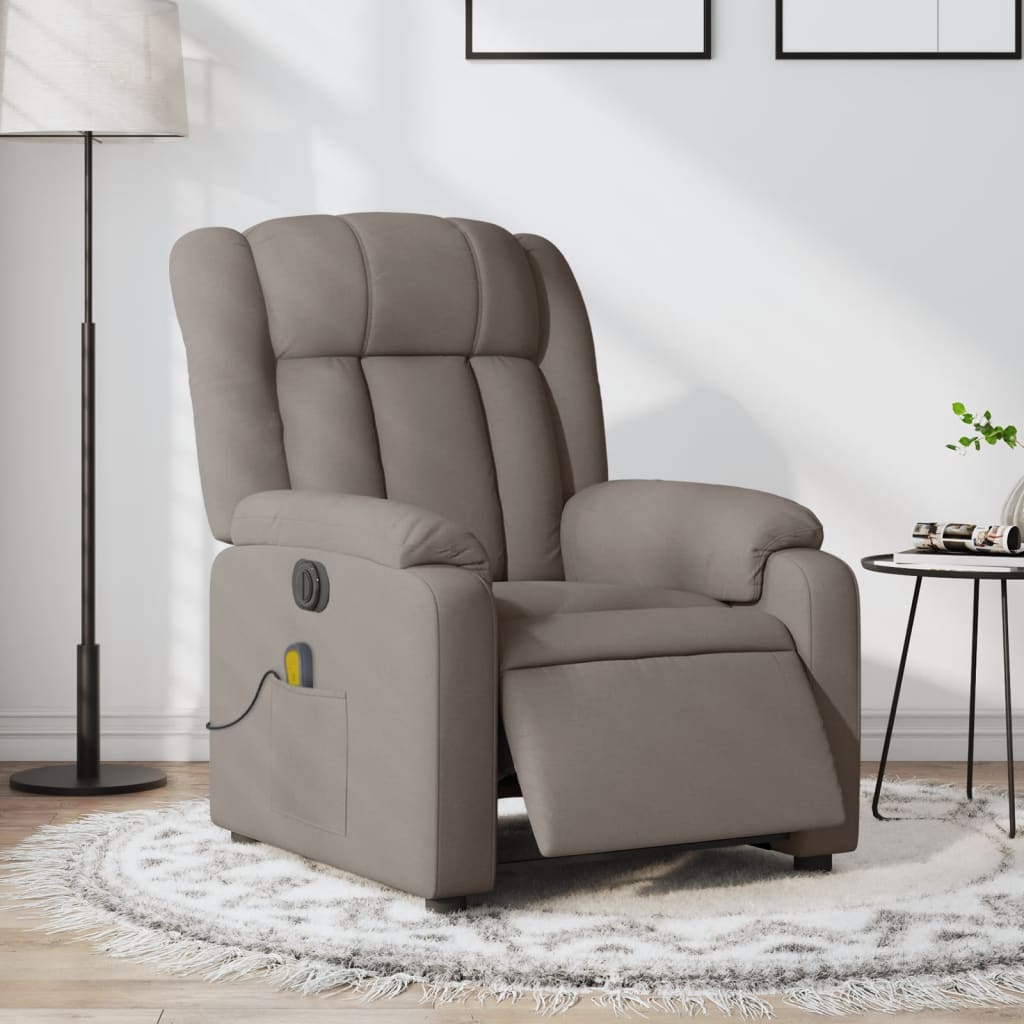 vidaXL Sillón reclinable de masaje eléctrico tela gris taupe